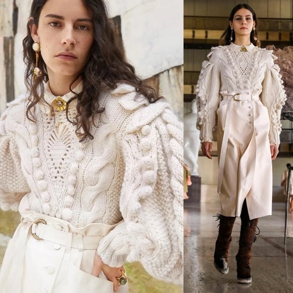 Ulla Johnson Sweaters - Ulla Johnson Verena Oversized Cable Knit Wool Sweater Plaster Cream ASO Runway